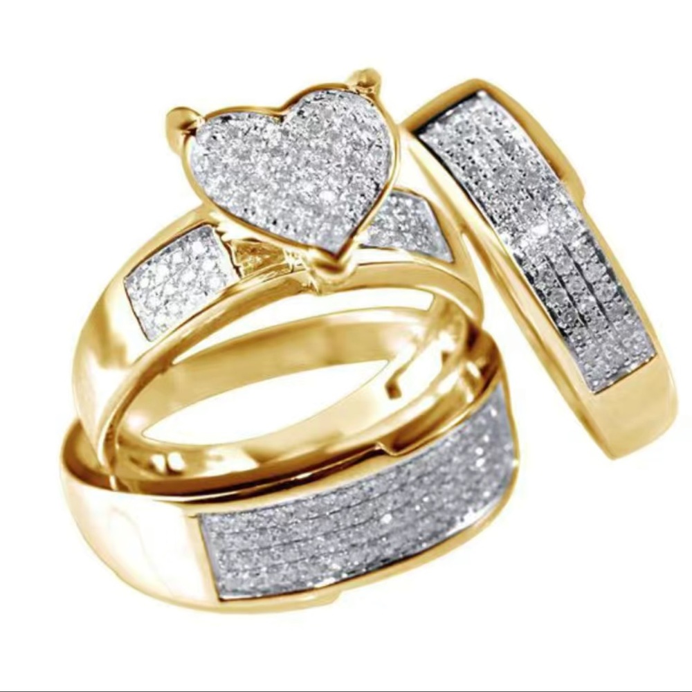 💎✨ 3pcs/set Sparkling Rhinestone Heart Rings - Perfect Couples